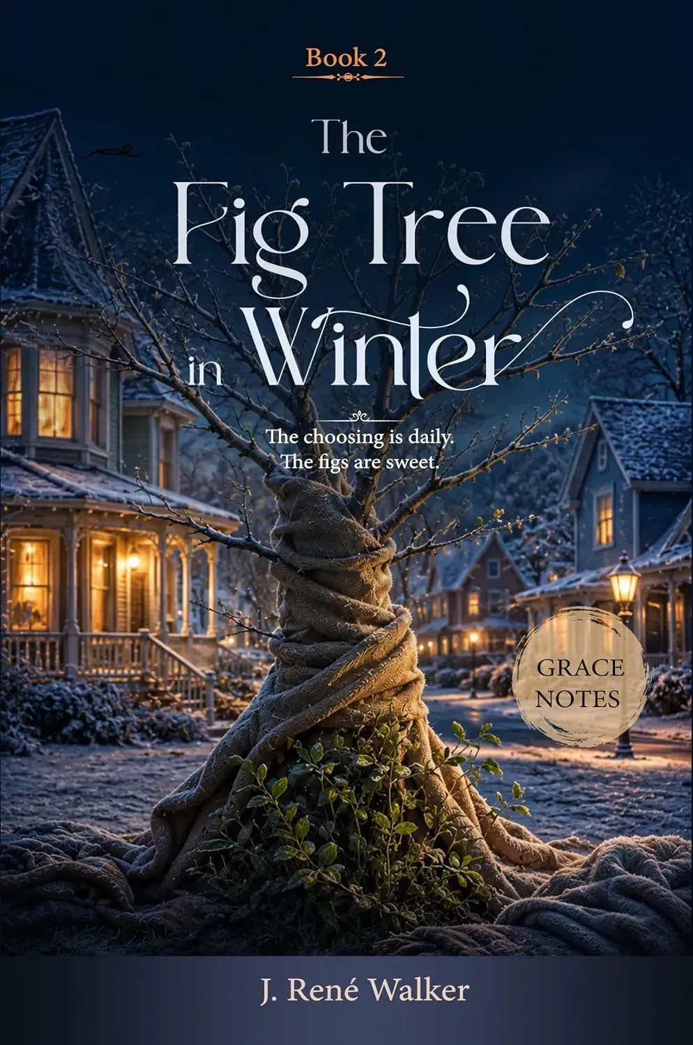 The Fig Tree in Winter cover, a fig tree on a snowy suburban street
