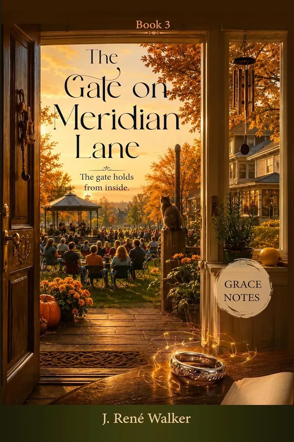 The Gate on Meridian Lane cover, an autumn neighborhood and a magical doorway
